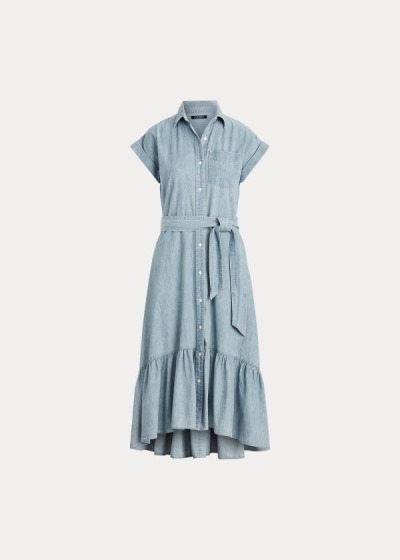 Camisa De Vestir Ralph Lauren Mujer Azules Azules - Belted Chambray - EYWPD3965